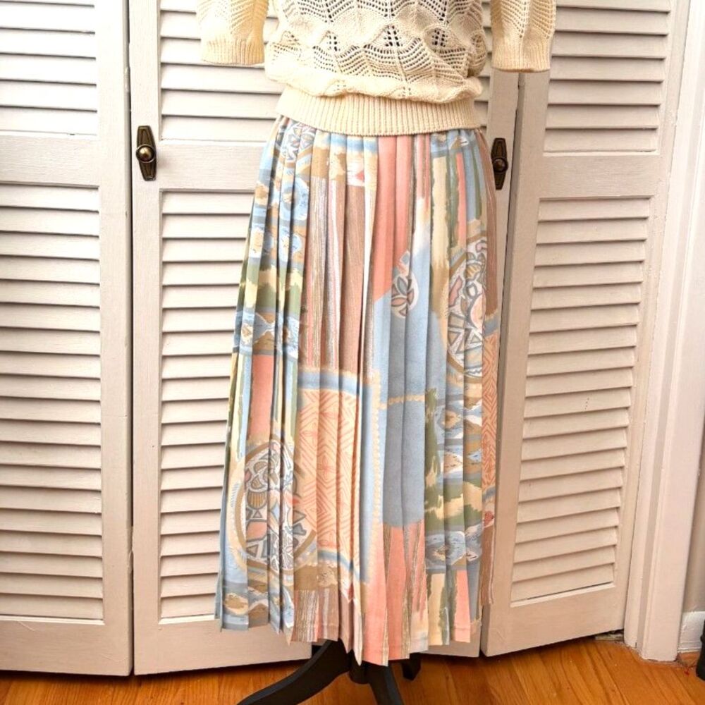 Vintage Alfred Dunner Silky Pastel Pleated Cottagecore Retro Midi Skirt Size 10